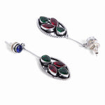 El Regalo 925 Silver Plated Fashion Statement Stones Stud Earrings for Woman & Girls - Oxidized Finish - Silver Lookalike Earrings