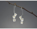 El Regalo Womens Cherry Blossom Cascade Silver Plated Jasmine Flowers Drop Hook Earrings - Elegant Triple Flower Long Drop Earrings with Gold-Plated Accents