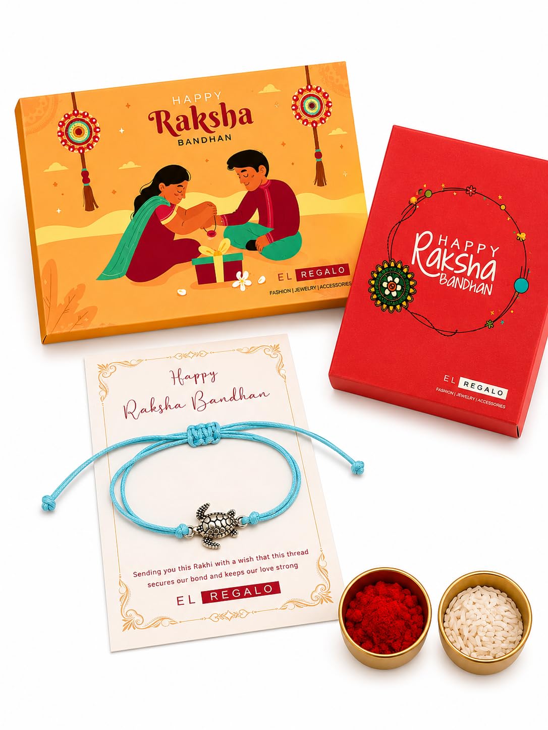 El Regalo Minimalist Cute Lucky Turtle Bracelet Rakhi for Brother- Light Blue