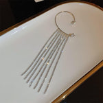 El Regalo 1 Pair Shining Long Tassel Earcuff Climber Earring- Contemporary Ear Cuff Wrap, No Piercing Ear Climber Earring for Girls & Women (Silver)