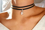 El Regalo Gothic Punk Crescent Moon with Bead Choker Necklace for Girls & Women- Hippie Double Layers Suede Crescent Moon Choker