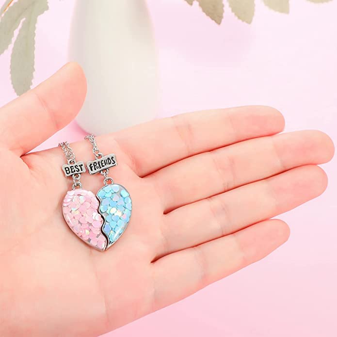 El Regalo BFF 2PCs-Split Magnetic Matching Best Friends Forever Pendant Necklaces Set- Rainbow Hearts, Mermaid Shell, Unicorns, Butterflies Pendant Friendshi (Magnetic Mermaid Heart) For Unisex Adult