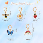 El Regalo 6 Pairs Cute Preppy Small Huggie Hoop Fun Charms Dangle Drop Earrings Combo for Girls- Flowers, Strawberry, Bee, Butterfly & Rainbow- Gift for Girls