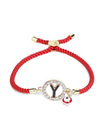 El Regalo Name Initials Evil Eye Bracelet Rakhi for Brother- Name Letter CZ Rakhi with Roli Chawal, Message Card in Rakshabandhan Box for Bhai (Red- Y)