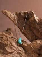 El Regalo Beautiful Agate Crescent Moon Pendant Necklace with Stainless Steel Chain for Girls & Women (Turquoise Green Moon)