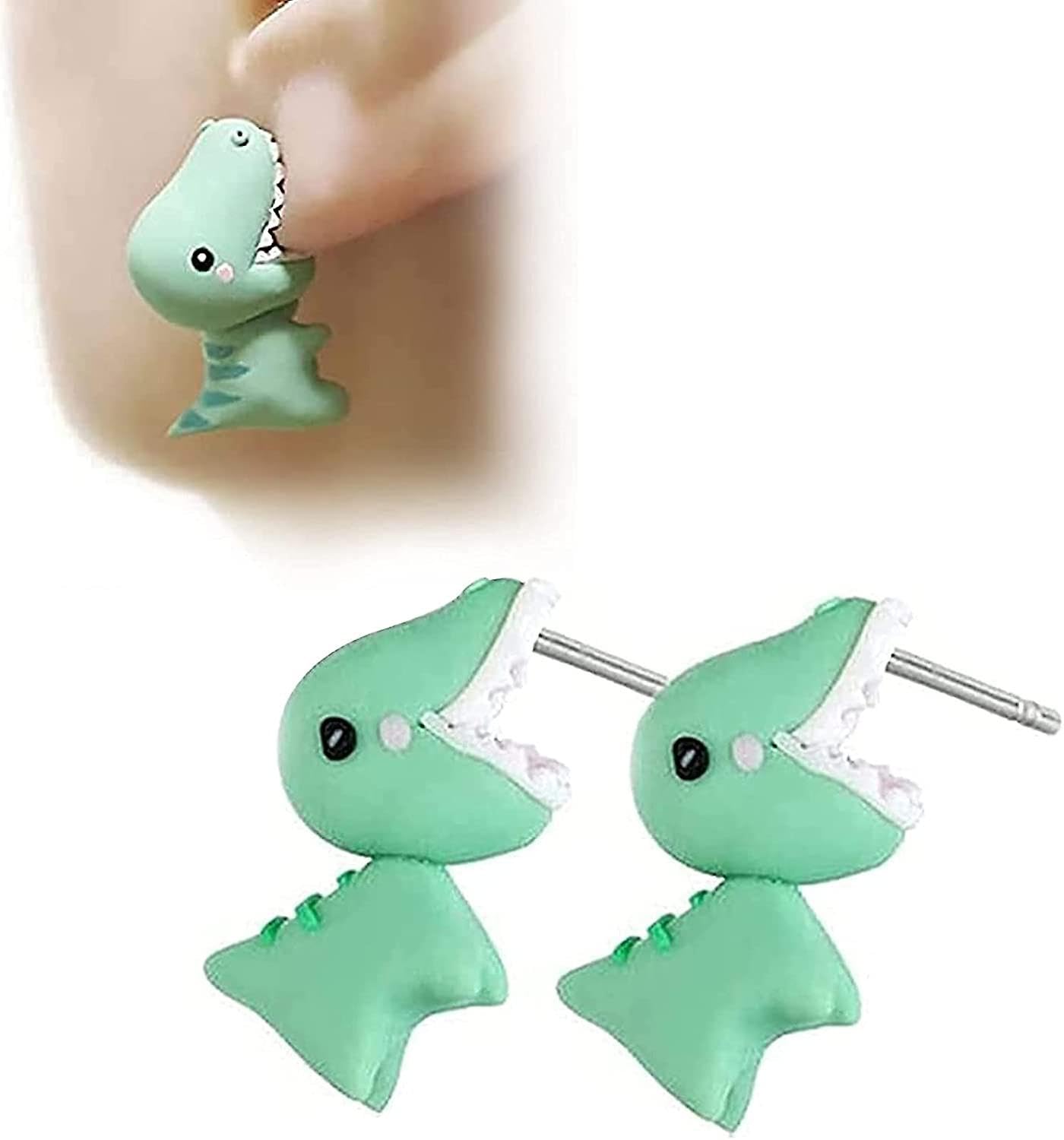 El Regalo Cute 3D Dinosaur Earrings for Girls & Women - Fun Tyrannosaurus Clay Earrings - Unique Dinosaur Biting Ear Design Jewelry - Playful & Adorable Earrings
