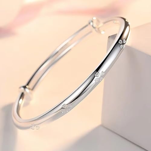 El Regalo Cute 1PC Adjustable Baby Bangle Bracelet for Girls & Boys - 925 Silver Plated Infant Bracelet with Sparkly Beads, Bell & Heart Charm - Ideal Gift for Babies & Toddlers (5cms Diameter) (Style-2)