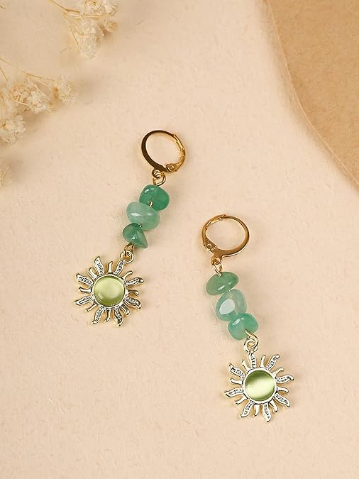El Regalo Bohemian Style Carnelian Sunburst Earrings- Boho Hippie Gothic Sun Earrings for Girls & Women (Green)