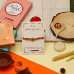 El Regalo 2PCs Fancy OM Ganesha Swastik Red Moli Thread Rakhi Combo for Brother/Bhai/Bhaiya- Auspicious OM/Aum, Ganesha, Satiya Rakhi with Roli Chawal, Rakhi Message Card in Rakhi Gift Box