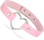 El Regalo Vintage PU Leather Love Heart Choker Necklace for Girls/Women- Western Gothic Punk Collar Choker Necklace (Pink)