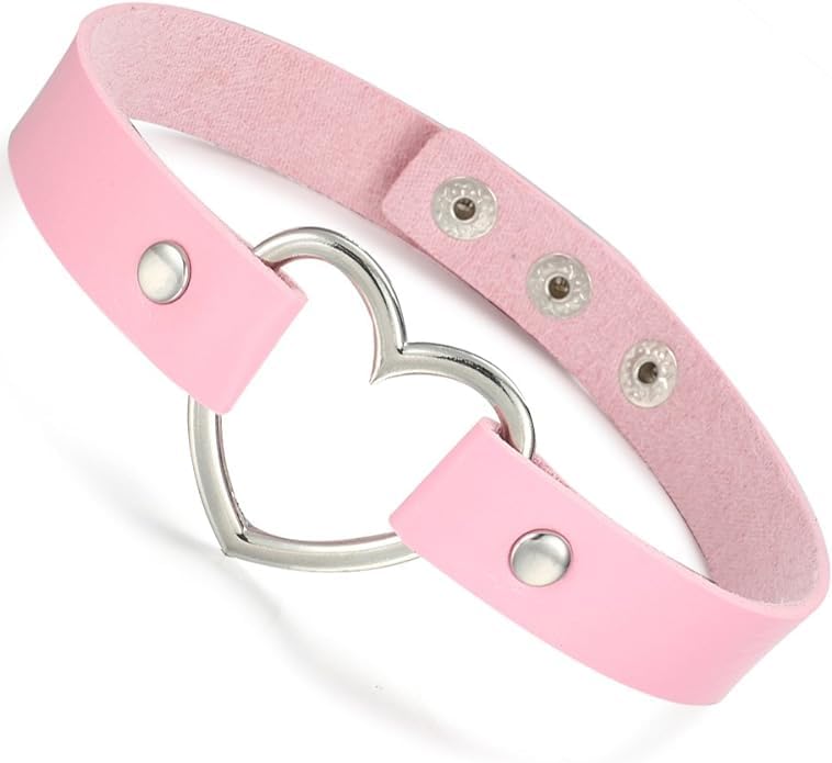 El Regalo Vintage PU Leather Love Heart Choker Necklace for Girls/Women- Western Gothic Punk Collar Choker Necklace (Pink)