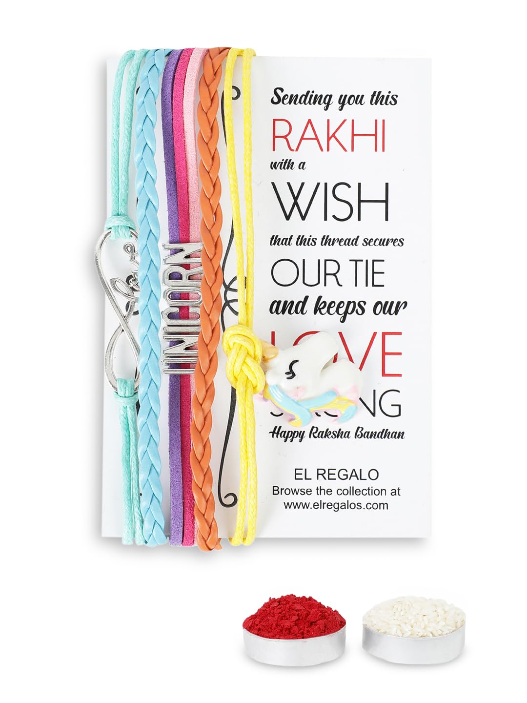 El Regalo Multi-layered Unicorn Infinity Love Charm Rakhi for Brother/Sister/Niece/Nephew with Roli Chawal in Rakhi Gift Box (Multi Unicorn)