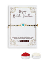 El Regalo Cute Evil Eye Nazaria Bracelet Rakhi for Babies/Kids with Roli Chawal, Rakhi Message card in Rakhi Gift Box- Baby Nazaria Rakhi (Blue Evil Eye Nazaria Rakhi)