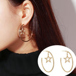 El Regalo Western Stainless Steel Drop Star Hoop Earrings for Women/Girls- Fashion Statement Star Big Circle Open Hoop Party Earrings