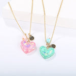 El Regalo 2 PCs Best-Friend (BF) Pink & Blue Resin Sparkling Heart 2PCs Pendant Necklace Set for Girls Besties/Sisters/Best Friends