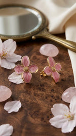 El Regalo Luxurious Oil Drip Flower Stud Earrings for Women & Girls | Stainless Steel Floral Studs | Anti-Tarnish, Skin Friendly Enamel Jewelry | Gift for Her (Floral Collection) (Pink- Gold)