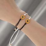 El Regalo Unisex 2 Pcs Sunflower Bracelets Set- Handmade Boho Sunflower Daisy BFF Friendship Bracelets Adjustable Braided Rope Pinky Promise Bracelets (Off White)