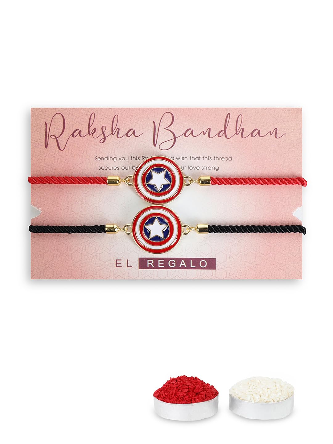 El Regalo 2PCs Super Hero Kids Rakhi set for Brothers- Avenger Adjustable Bracelet Rakhi Set for Bhai with Roli Chawal in Rakhi Gift Box