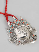 El Regalo Womens Big & Bold Ma Durga Face Pendant Necklace- Handmade Goddess Durga Thread Boho Tribal Neckpiece for Navratri Celebrations (Red)