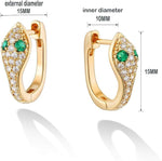 El Regalo Luxury Snake/Serpent Huggie Hoop Earrings with Green & White Cubic Zirconia for Girls/Women - Fancy Cartilage Cuff Piercing Studs
