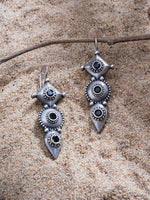 El Regalo Women's & Girl's "Trikoni" Handcrafted Silver Lookalike Oxidized Brass Earrings - Antique Silver Finish - Elegant and Timeless Design (Black)