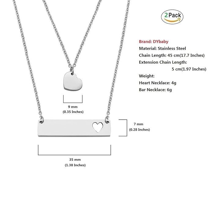 El Regalo Women & Girls 2PCs Stainless Steel Cut Out Heart Charm Mother & Daughter Clavicle Necklace- Hollow Heart Matching Necklaces Set for Mom & Daughter- Symbol of Eternal Bond