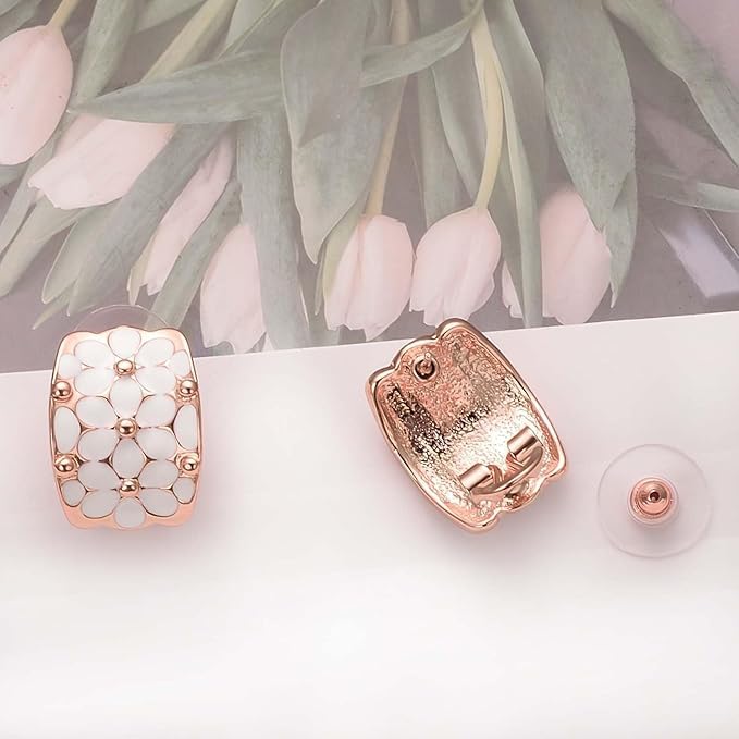 El Regalo Gorgeous Enamel Flower Stud Earrings with Double Lock for Girls & Women | Elegant Contemporary Floral Earrings