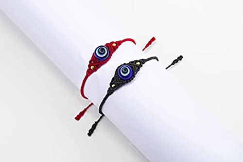 El Regalo 2 PCs Lucky Evil Eye Handwoven Adjustable Unisex Bracelets - Protection Evil Eye Bracelet Set (1 Black & 1 Red)