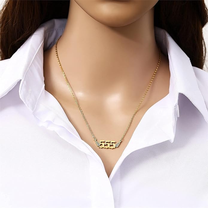 El Regalo Small Butterfly Wings Angel Number Necklace- Stainless Steel, Anti Tarnish, Angel Number Numerology Jewelry for Women & Girls (Angel Number 555)