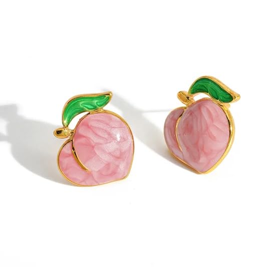 El Regalo Cute Gold Plated Stainless Steel Oil Drop Peach Stud Earrings for Girls & Women | Hypoallergenic Fruit Themed Fashion Earrings (Peach)
