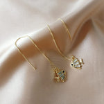 El Regalo Gold Plated Plated Minimalist Long Thin Tassel Elegant Threader Dangle Chain Earrings for Girls & Women (Fish Threader)