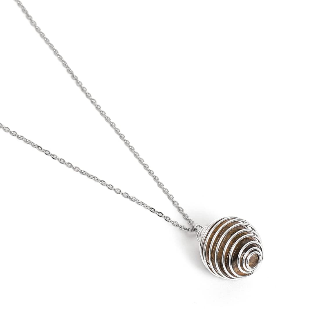 El Regalo 1 PC Healing Crystal Chakra Stone Necklace Gemstone Beads Round Iron Spiral Bead Cage Pendants Jewelry for Girls & Women (Tiger Eye),Multicolor