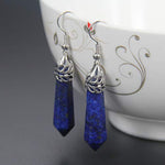 El Regalo Girls Natural Quartz Stones Healing Point Bullet Pencil Point Shape Crystal Chakra Dangle Earrings (Lapis Lazuli)
