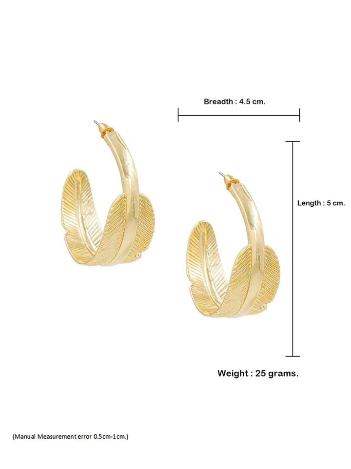 El Regalo Elegant Curved Leaf Gold Hoop Earrings- Minimalism Half Circle Feather Earrings for Girls & Women