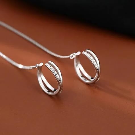 El Regalo Cubic Zirconia Cuff Chain Earrings for Women - Threader Earrings - Criss Cross & Braided Ear Cuff with Long Link Chain - Non-Piercing Cartilage Clip-on Jewelry Gift (Style-3)