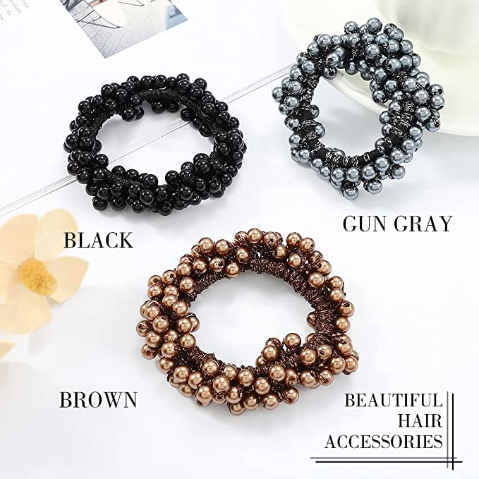 El Regalo 3 PCs Hair Ties, Elastic Pearls Hair Scrunchies, Pearl Hair Bands Bead Hair Ropes Hair Accessories for Women and Girls (Pack of 3) (Option-1)