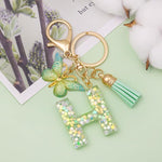 El Regalo Personalized Name Initials Butterfly Charm Keychain - Name Letters Keyring with Green Butterfly & Stars Filled Resin & Tassel Pendant, Purse, Bag, Backpack Accessory (Letter H)