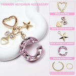 El Regalo Personalized Glitter Initial Letter Keychain for Girls & Women - Cute Pink Resin Alphabet Keyring with Heart & Star Charms - Fancy Luxury Bag Accessory & Birthday Gift (Letter C)