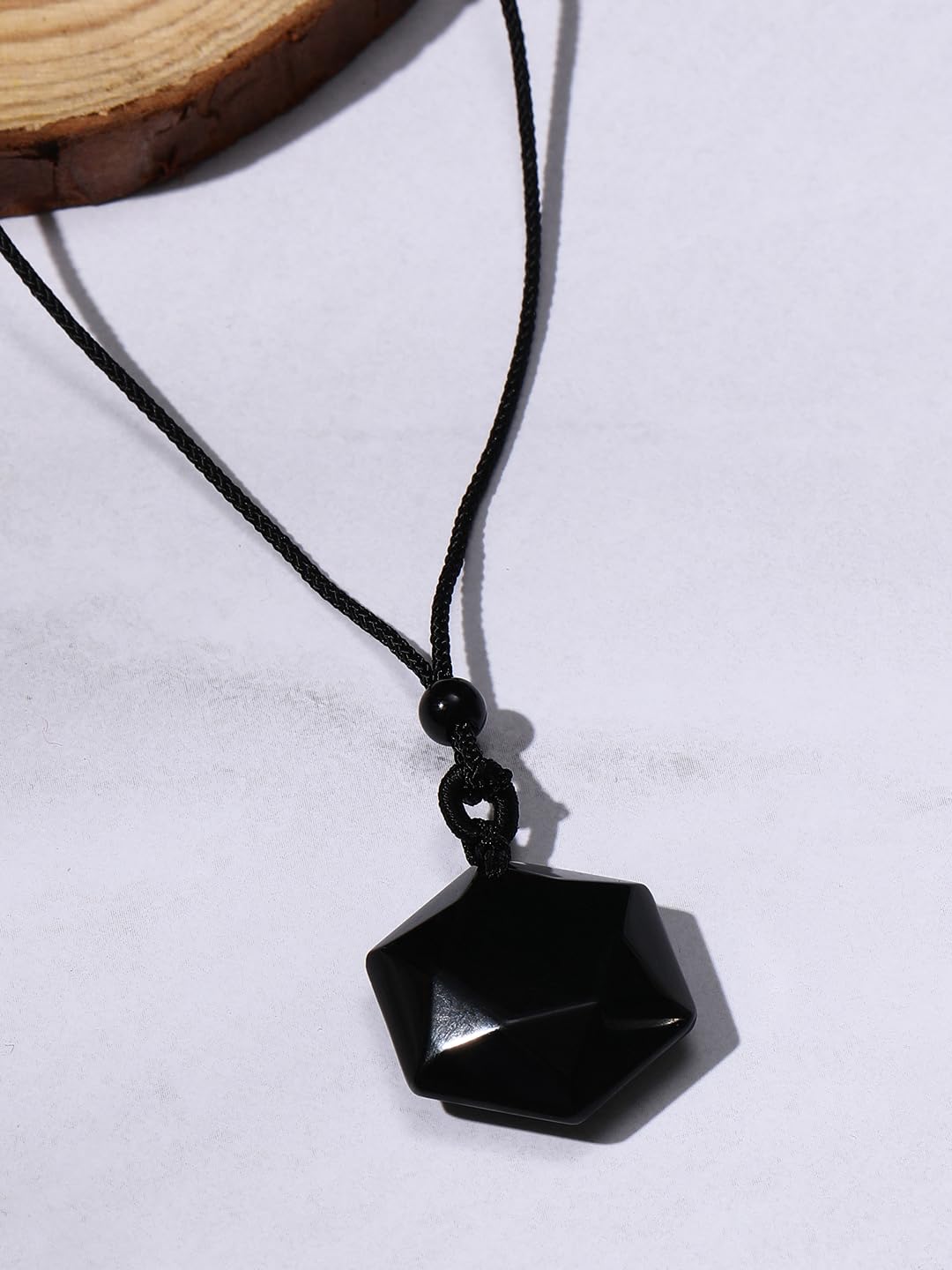 El Regalo Natural Healing Stones Hexagram Pendant Unisex Necklace for Men/Women (Black)