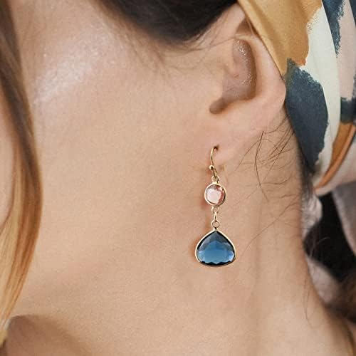 El Regalo Simulated Navy Blue Sapphire & Champagne Topaz Crystal Earrings- Hypoallergenic Dangle Drops Crystal Earrings for Girls & Women (Blue)
