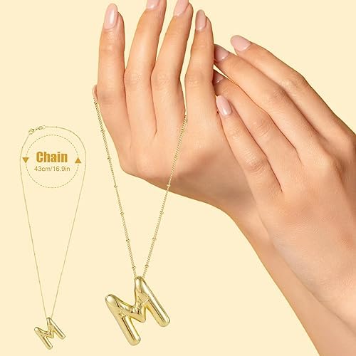 El Regalo Stainless Steel Bubble Letter- Balloon Initial Necklaces for Women Girls/Dainty Alphabet Pendant 14K Gold Plated Puffy Name Personalized Jewelry Gift (M Gold)