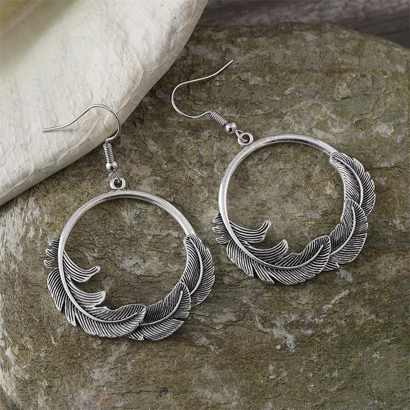 El Regalo Bohemian Oxidised Silver Earrings for Women | Vintage Tribal Hoop & Geometric Drop Earrings | Boho Statement Dangle Earrings for Girls | Indo Western Fashion Jewellery (Style-2)
