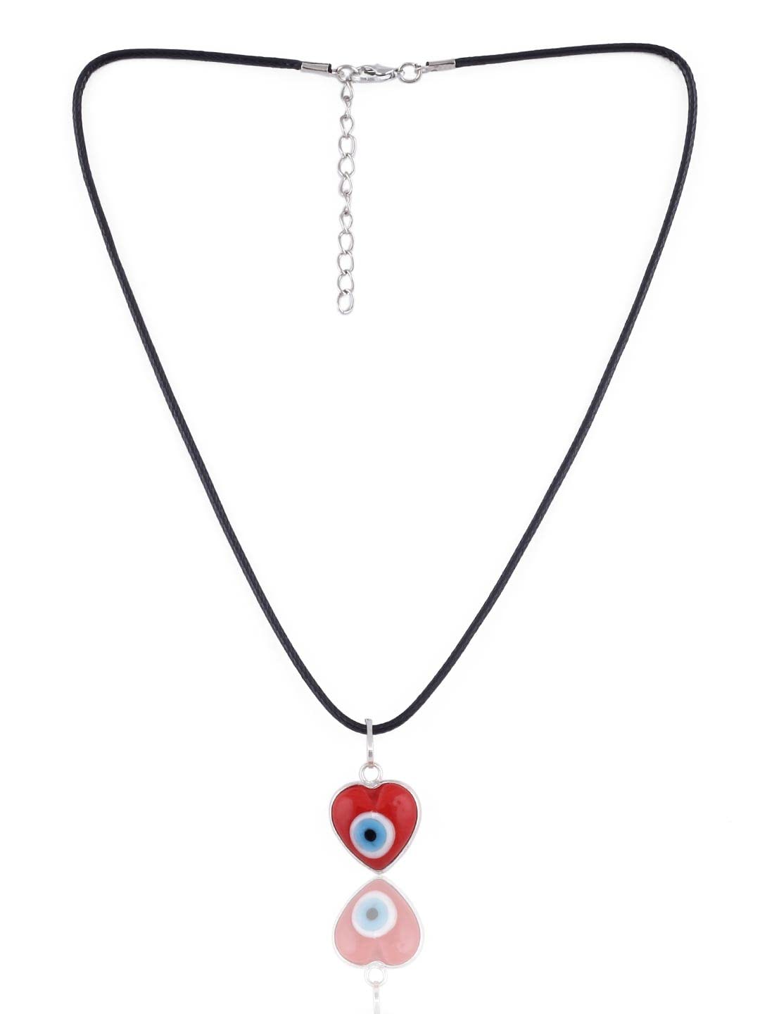 El Regalo Unisex Heart Evil Eye Pendant Necklace for Girls/Boys/Men & Women- Handmade Glass Lamp work Nazar Evil Eye Pendant Necklaces- Valentines Day Gift (Silver Tone Red Heart with Cord)