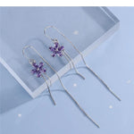 El Regalo 925 Silver Plated Flower Threader Earrings- Needle Threader Long Tassel Earrings for Girls & Women (Purple Flower)