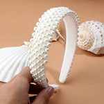 El Regalo Elegant White Pearl Wide Headband - Handmade Bridal Hairband, Fancy Wedding & Party Headwear for Women & Girls