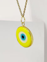 El Regalo Big Evil Eye Handmade Glass Lamp work Unisex Pendant Necklace for Men, Women, Girls & Boys | Evil Eye Pendant Necklace (Yellow Golden)
