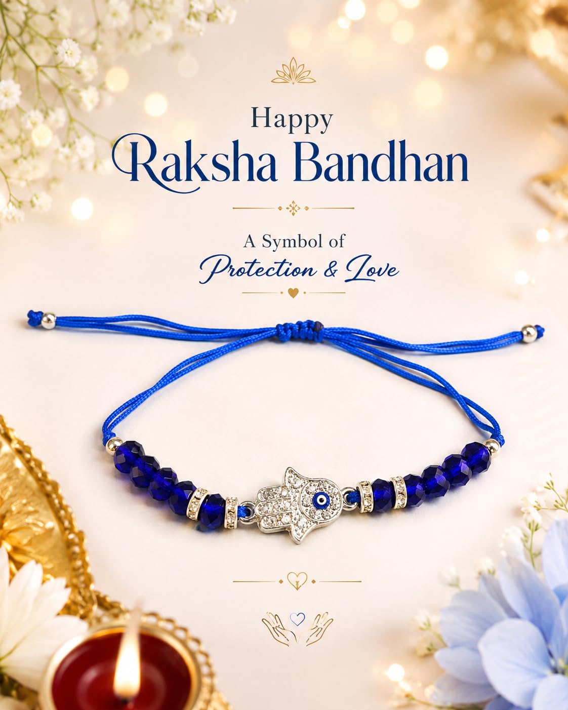 El Regalo Fancy Hamsa Hand Evil Eye Protection Bracelet Rakhi for Brother