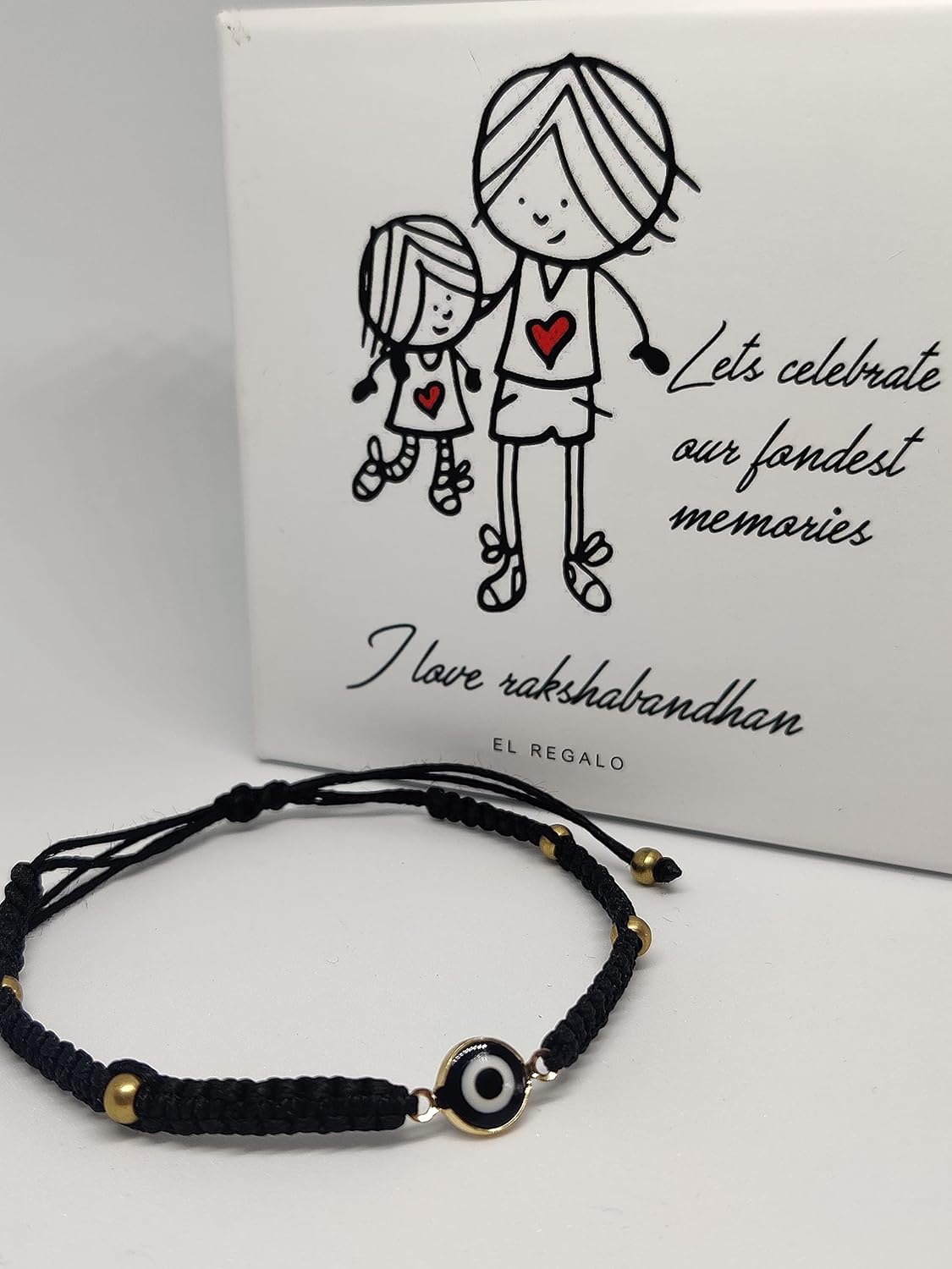 El Regalo Evil Eye Rakhi for Brother - Lucky Kabbalah Blue Turkish Evil Eye Rakhi for Bhaiya/Bhai/Brother/Nephew with shagun, Message Card in Rakhi Gift Box (Evil Eye Rakhi-Style 6)