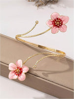 El Regalo Floral Enamel Armlet/Bajuband for Women & Girls - Adjustable Gold-Plated Upper Arm Cuff Bracelet | Bohemian Armlet for Weddings, Festivals & Dance Performances (Pink)