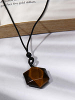 El Regalo Natural Healing Stones Hexagram Pendant Unisex Necklace for Men/Women (Brown Tiger Eye)